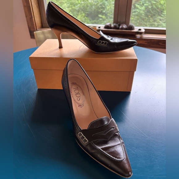 Tod's Dark Brown Leather ‘Loafer’ Heels - Picture 2 of 4